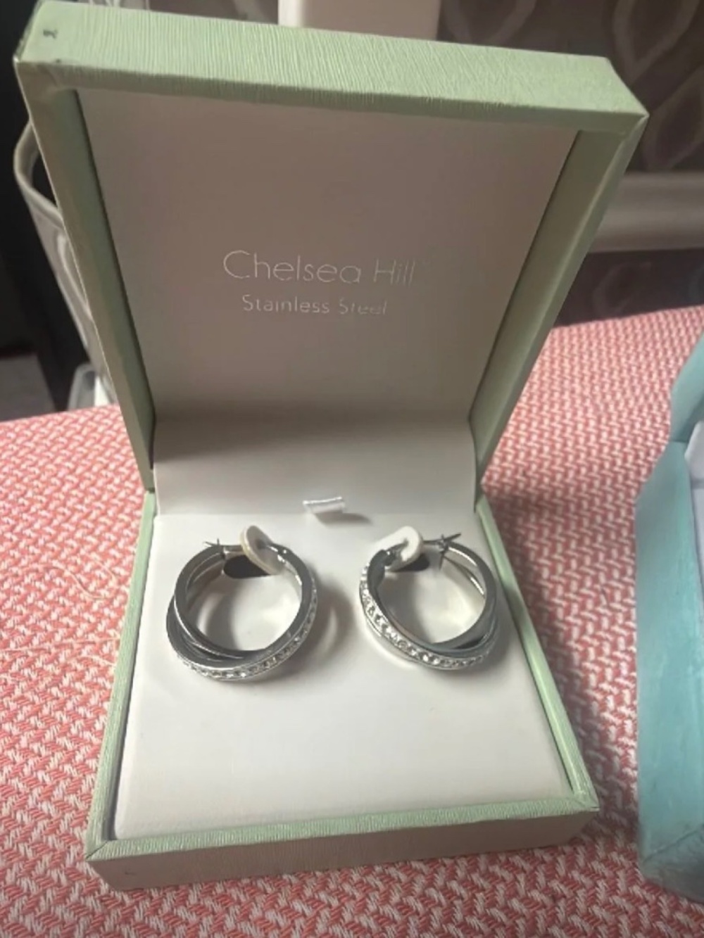 Chelsea Hill stainless steel hoop earrings with cubic zirconia